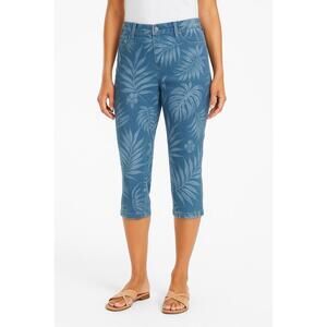 Chicos Blue Palm Print Denim Capris Capri Pants Sz 8 /Chico’s Sz 1